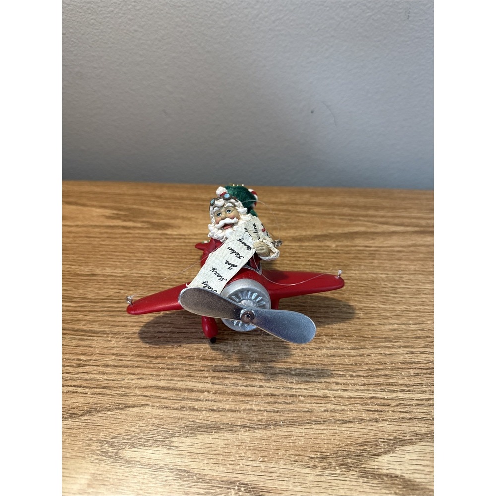 VINTAGE Santa in Plane w/List‎ Of Names Hanging Christmas Ornament